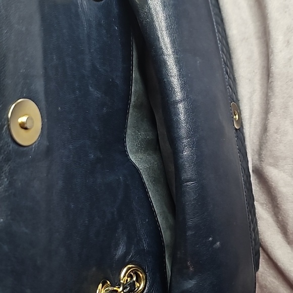 Bally Double Flap Navy Leather Gold Chain Crossbody Shoulder Bag Purse - Picture 8 of 15